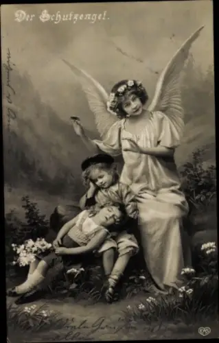 Ak Schutzengel wacht über zwei Kinder