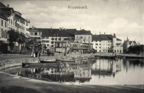 Ak Rapperswil Kanton Sankt Gallen, Teilansicht am Wasser, Boote