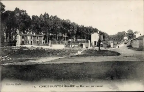 Ak Condé Sainte Libiaire Seine et Marne, Vue sur le canal
