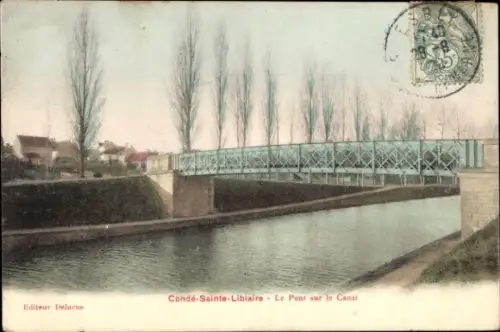 Ak Condé Sainte Libiaire Seine et Marne, Kanalbrücke
