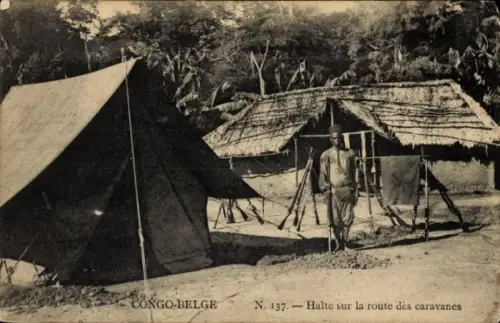 CPA Congo Belge RD Congo Zaïre, Halte sur la route des caravanes
