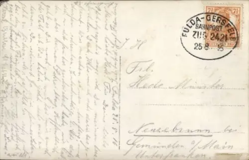 Bahnpoststempel Fulda - Gersfeld, Zug 2421, 25.8.16, auf Ak