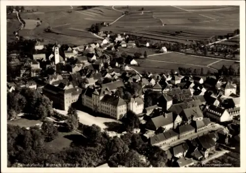 Ak Bad Wurzach in Oberschwaben, Luftaufnahme, Salvatorkolleg, Wohnhäuser, Felder