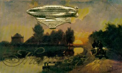 Material Ak Zeppelin, Luftschiff, Sonnenuntergang, Fluss