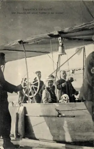 Ak Zeppelins Luftschiff, Graf Zeppelin mit Tochter in der Gondel, LZ 3