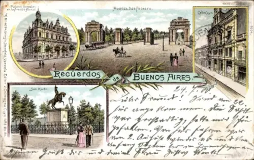 Litho Buenos Aires Argentinien, Avenida 5 de Febrero, Palacio Gonzalez, San Marin-Denkmal