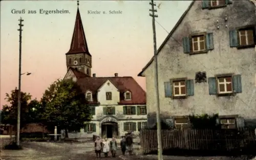 Ak Ergersheim Elsass Bas Rhin, Kirche, Schule