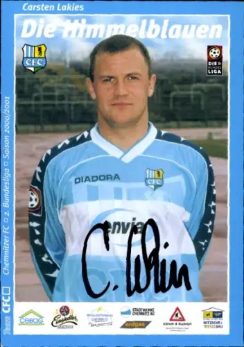 Autogrammkarte Fußballer Carsten Lakies, Chemnitzer FC, Autogramm