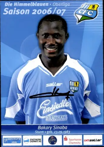 Autogrammkarte Fußballer Bakary Sinaba, Chemnitzer FC, Autogramm