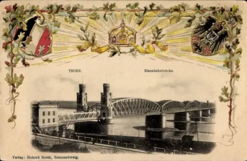 Präge Wappen Ak Toruń Thorn Westpreußen, Eisenbahnbrücke
