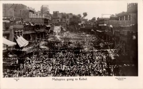 Ak Peschawar, Mahajrins marschieren nach Kabul, Khilafat-Bewegung gegen britische Herrschaft, 1920