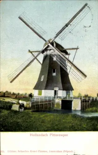 Ak Niederlande, Hollandsch Pittoresque, Alte Windmühle