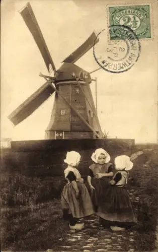 Ak Zeeland Niederlande, Windmühle, Mädchen in Tracht