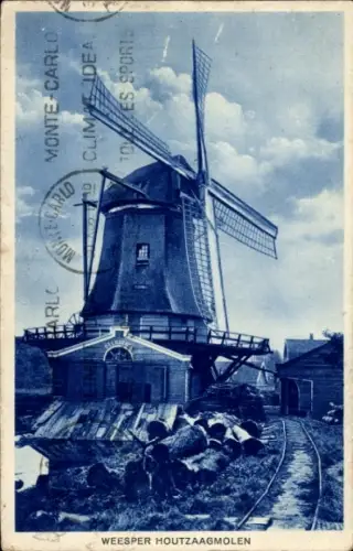 Ak Zeeland Niederlande, Windmühle, Weesper Holzsägemühle