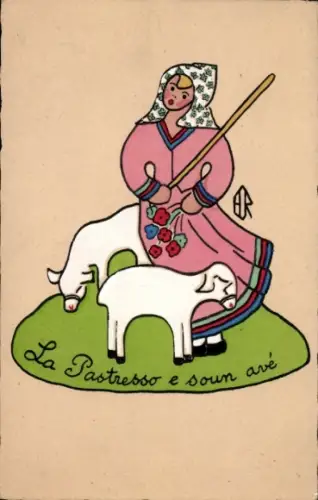 Künstler Ak Les Cantons de la Creche Provencale, La Pastresso e soun ave