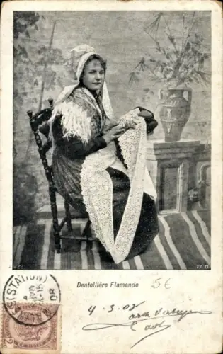 Ak Flämische Spitzenklöpplerin in Tracht