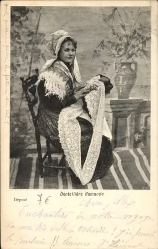 Ak Flämische Spitzenklöpplerin in Tracht