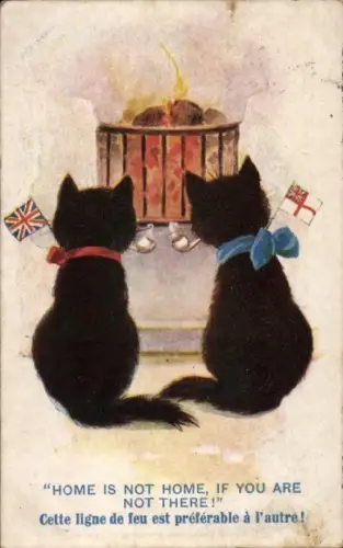 Ak Glückwunsch Neujahr, Zwei rauchende Katzen am Kamin