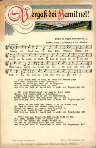 Lied Ak Günther, Anton, Erzgebirgische Mundart 47, Vergaß dei Hamit net