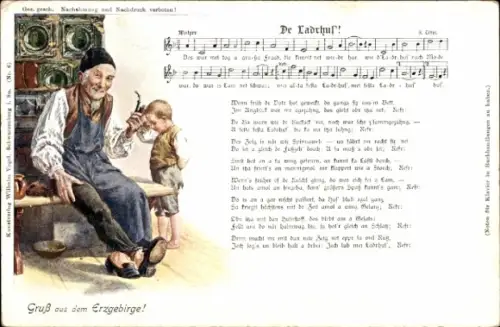 Lied Ak Vogel, Wilhelm, De Ladrhus', Erzgebirge, Großvater mit Pfeife am Ofen, Junge, Erzgebirge