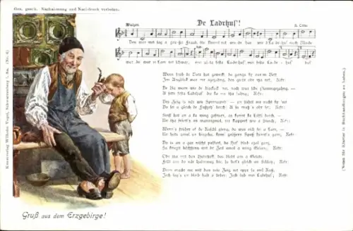 Lied Ak Vogel, Wilhelm, De Ladrhus', Erzgebirge, Großvater mit Pfeife am Ofen, Junge, Erzgebirge