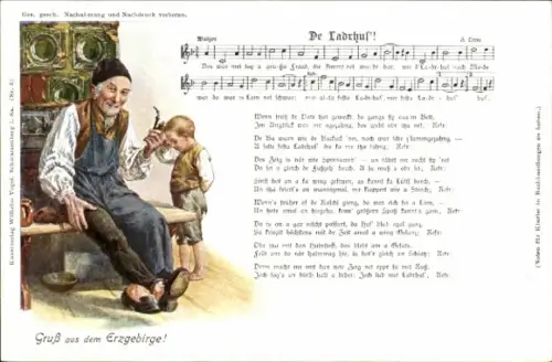Lied Ak Vogel, Wilhelm, De Ladrhus', Erzgebirge, Großvater mit Pfeife am Ofen, Junge, Erzgebirge