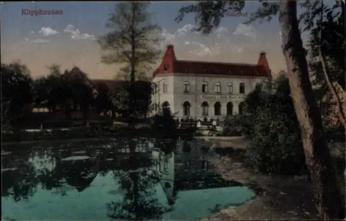 Ak Klipphausen in Sachsen,  Gasthof, Konzertsaal, Park, Wasser