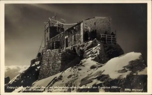 Ak Zugspitze, Zugspitz Münchner Haus, Meteorologische Station, 2964 m, Schnee