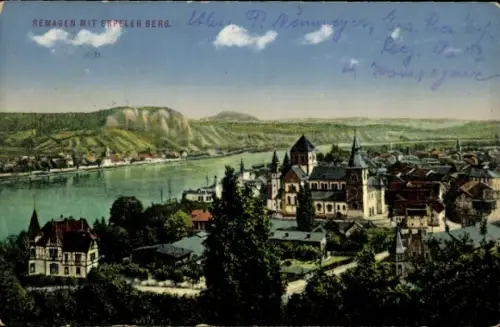 Ak Remagen am Rhein, Remagen mit Erpeler Berg, Rheinlandschaft, 