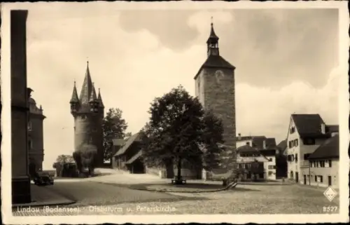 Ak Lindau am Bodensee Schwaben,  Bodensee, Diebsturm, Peterskirche,  Gebäude