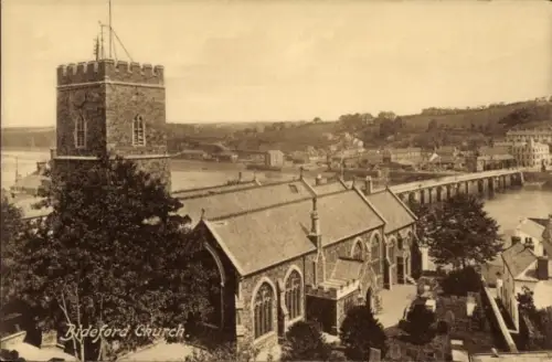Ak Bideford Torridge Devon England, Bideford Church, Kirchturm, Fluss, Landschaft