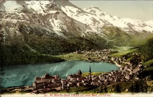 Ak Sankt Moritz Dorf Kanton Graubünden, Bad, Gesamtansicht