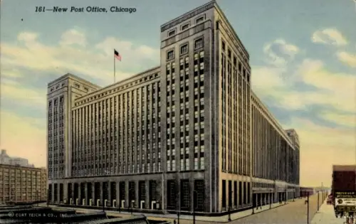 Ak Chicago Illinois USA, Postamt  Flagge, moderne Architektur, große Struktur