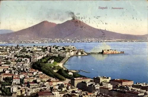 Ak Napoli Neapel Campania, Vulkan Vesuv, Küstenansicht, Stadtansicht von Neapel