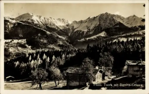 Ak Flims Kanton Graubünden Schweiz, Berglandschaft mit Schnee,  Tuora, Signina-Gruppe