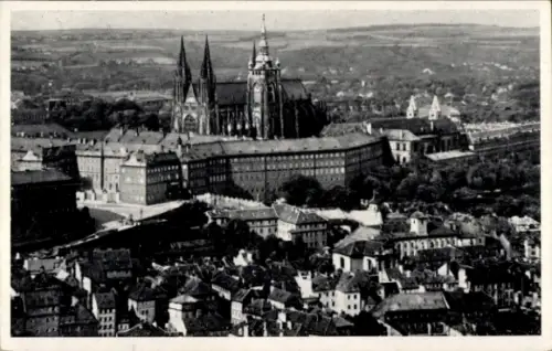 Ak Hradčany Hradschin Praha Prag Tschechien, Schloss Hradschin, St. Veits-Dom, Stadtansicht, Schw