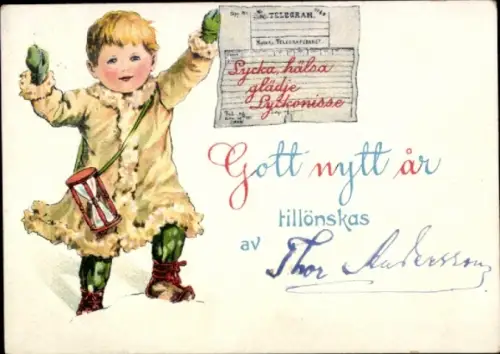 Ak Glückwunsch Neujahr, Kind, Telegramm, Sanduhr