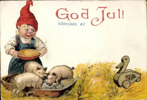 Ak Glückwunsch Weihnachten, Kind füttert Schweine