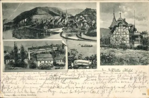 Ak Neckargemünd am Neckar,  Villa Held, Flusslandschaft,  von 1897