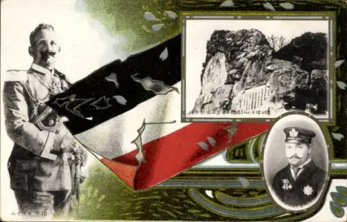 Passepartout Ak Japan, Kaiser Wilhelm II., Graf Waldersee, Flagge