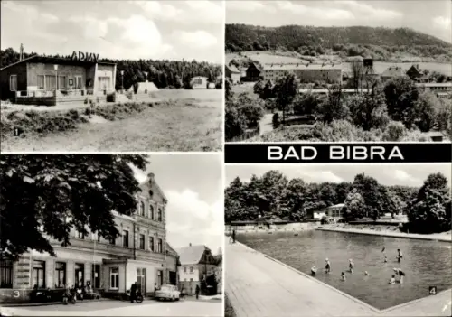 Ak Bad Bibra im Burgenlandkreis, Campingplatz, Bergblick, Hotel "Thüringer Hof", Waldschwimmbad