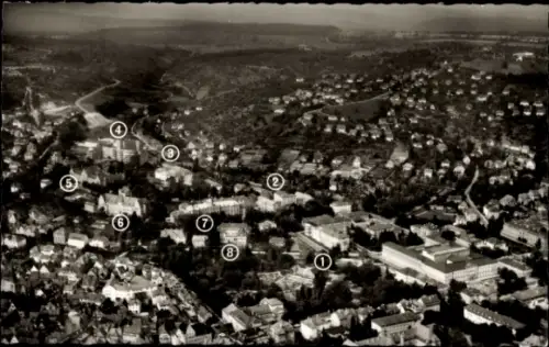 Ak Tübingen am Neckar, Luftaufnahme von  Kliniken nummeriert, Schwarz-Weiß-Foto