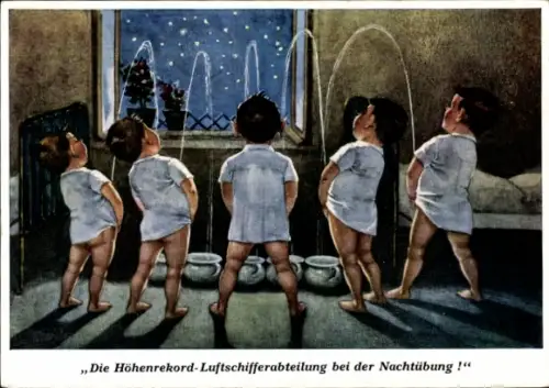 Ak Höhenrekord Luftschifferabteilung bei der Nachtübung, pinkelnde Jungen