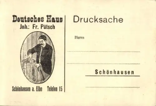 Ak Schönhausen an der Elbe, Gasthof Deutsches Haus, Fr. Pütsch, Reklame
