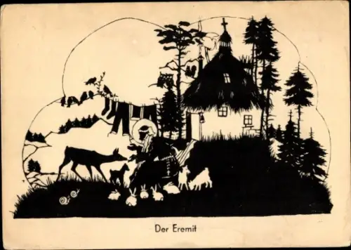 Scherenschnitt Künstler Ak Steding, H., Eremit, Waldtiere, Einsiedler