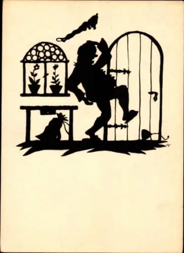 Scherenschnitt Künstler Ak Wagner, Suse, Knüppel aus dem Sack