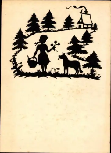 Scherenschnitt Künstler Ak Wagner, Suse, Rotkäppchen