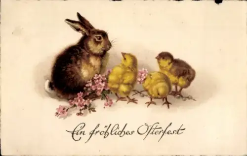 Ak Glückwunsch Ostern, Osterhase, Küken