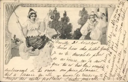 Ak Junge Frau beim Schaukeln, Porträt