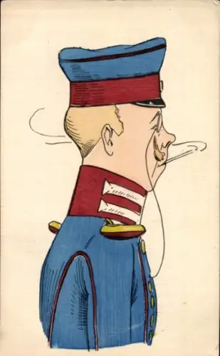 Künstler Ak Karikatur, Soldat in Uniform mit Zigarette